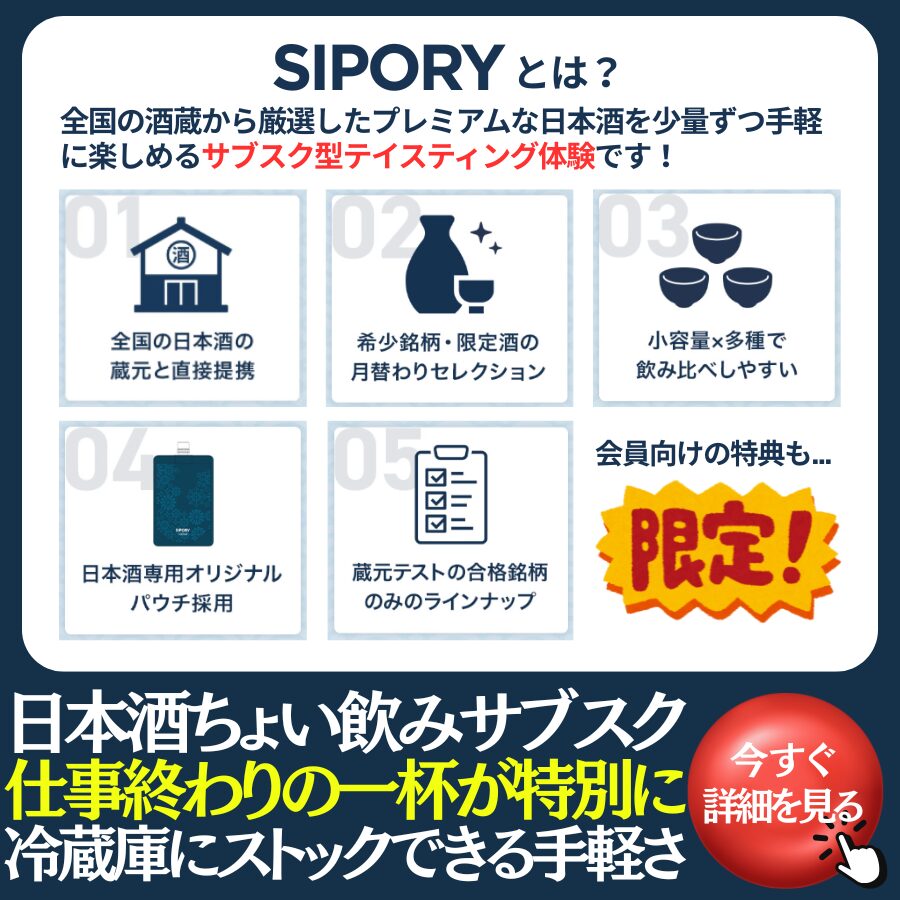 【初月50％OFFキャンペーン】全国の銘酒が"ちょい飲みサイズ"でポストに届く！日本酒サブスク『SIPORY』が9/21より受付開始！